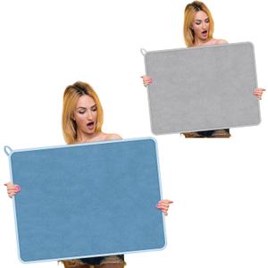 Hushee 2 Pack Extra Large Dish Drying Mat Microfiber Absorbent Dish Drying Pad Large Size Dishes Drainer Mats for Countertop, Sink, Refrigerator or Dryer (30 x 24 Inch, Blue, Gray)