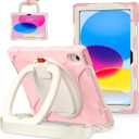 for iPad (A16) 11th/10th Generation Case 2025/2022 (11/10.9),Heavy Sturdy Shockproof Kids Case with Screen Protector,Rotating Stand/Pencil Holder/Shoulder Strap (Sakura Pink)