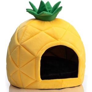 Hollypet Cozy Pet , Warm Cave Nest Sleeping Bed Pineapple Shape Puppy House for Cats and Small Dogs, Yellow