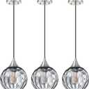 3 Pack 1 Light Hanging Indoor Kitchen Island Pendant Light 6.3" Pendant Ceiling Light Fixtures Brushed Nickel Finish Modern Farmhouse Dinning Over Sink(Adjustable Height Cord)