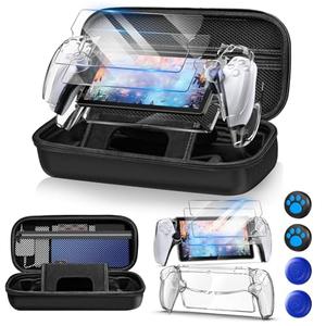 Auarte 12 in 1 Accessories Set for Playstation Portal Remote Player, Hard Carrying Case for PS Portal with Clear Skin Case for PS5 Portal, 2 Screen Protector with 4 Thumb Grip, Carbon Black