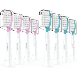 Kids Replacement Toothbrush Head for Sonicare: Ofashu Children Sonic Electric Toothbrush Brush Head for Philips 6321 6340 6032/94 6042, 8 Packs for Boys Girls 7+, Pink & Green