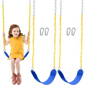 TURFEE 2 Pack Swing for Outdoor Swing Set, Swing Seat Replacement Kit with 66" Heavy Duty Chains, 4 Snap Hook for Kids Outdoor Play Playground, Trees, Playground (Blue) TURFEE 2 Pack Swing for Outdoor Swing Set, Swing Seat Replacement Kit with 66" Heavy Duty Chains, 4 Snap Hook for Kids Outdoor Play Playground, Trees, Playground (Blue)
