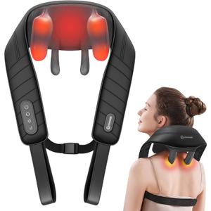 COMFIER Cordless Neck Massager with Heat, 4D Kneading Neck and Shoulder Massager Deep Tissue, Shiatsu Neck Back Massager Pillow, 2 Heating Levels,Gifts for Mom Dad (Gray)