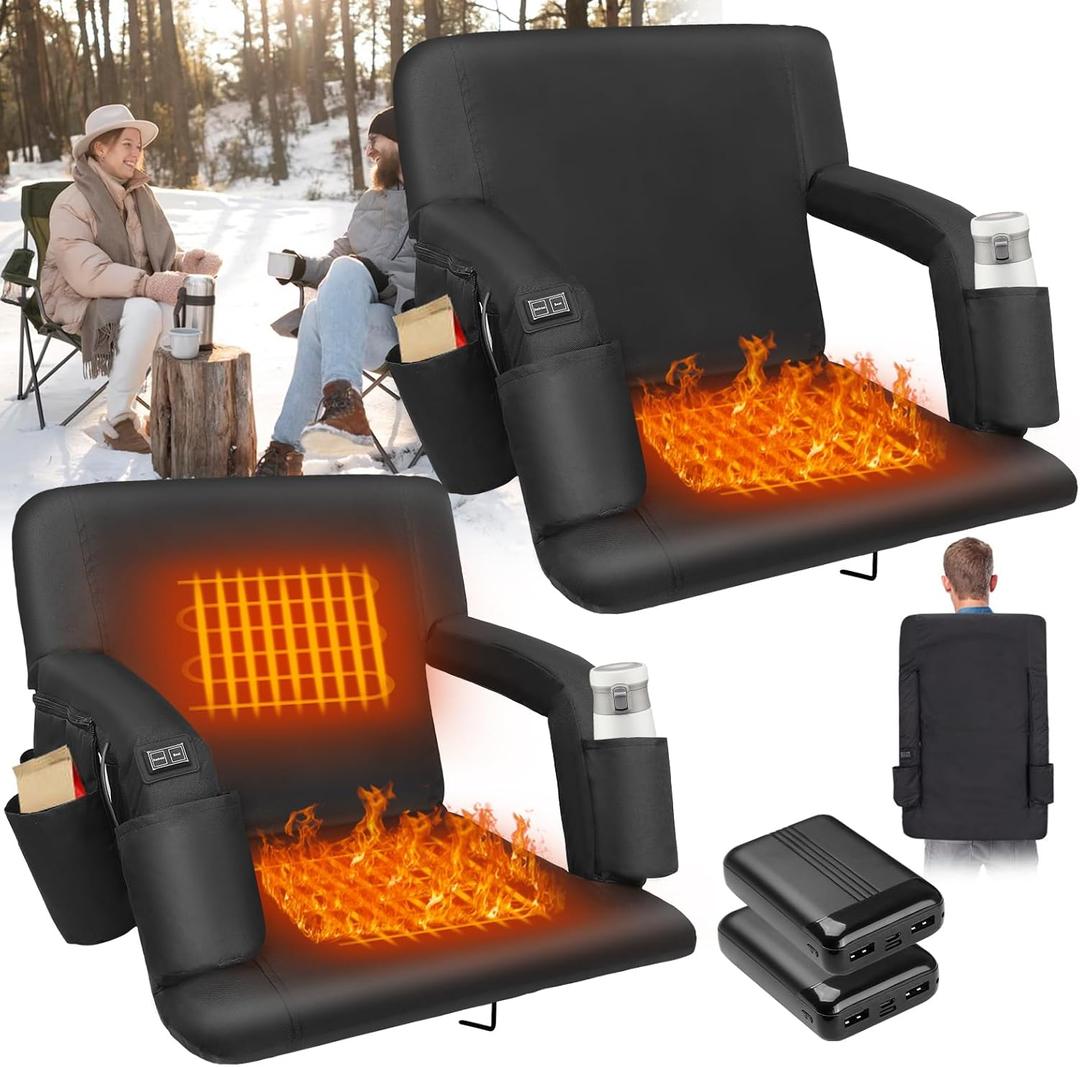 Heated Bleacher Seat with Backrest Heated Stadium Seats for Bleachers with Battery Heated Stadium Seats with Back Support 6 Reclinng Positions and 3 Levels of Heat Heated Stadium Chair (2, 25")