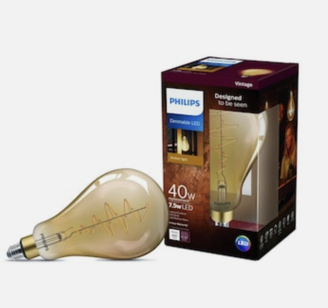 Philips 40Watt Equivalent A50 Dimmable Vintage Glas Edison LED Large💡Bulb 2000K