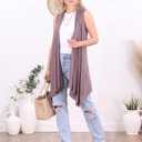 Popana Long Sleeveless Cardigan for Women  Draped Open Front, Asymmetric Hem Long Sweater Vest (Small, Toffee)