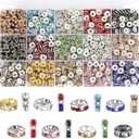 ZHIYUXI 600PCS 15Colors Rondelle Spacer Beads for Jewelry Making 8mm Crystal Rhinestone Spacer Beads for Bracelets Necklaces