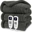 Heated Blanket Electric Blanket Queen - Fast Heating Blanket Throw Dual Control Double Sided Sherpa with 10 Heating Levels & 2-10 Hours Auto Off, Mashine Washable, 84 x 90 Inches, Grey