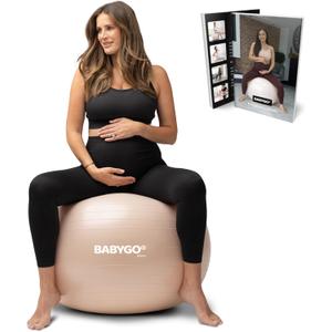 BABYGO Birthing Ball - Pregnancy Yoga Labor & Exercise Ball & Book Set Trimester Targeting, Maternity Physio, Birth & Recovery Plan Included Anti Burst Eco Friendly (65cm - Manual, Nude)