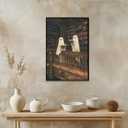 Vintage Halloween Two Cute Ghosts Library Wall Art Ghost Reading Book Canvas Posters Whimsical Goth Dark Academia Horror Prints Decor For Living Room Bedroom8x12inch black framed (style-5)