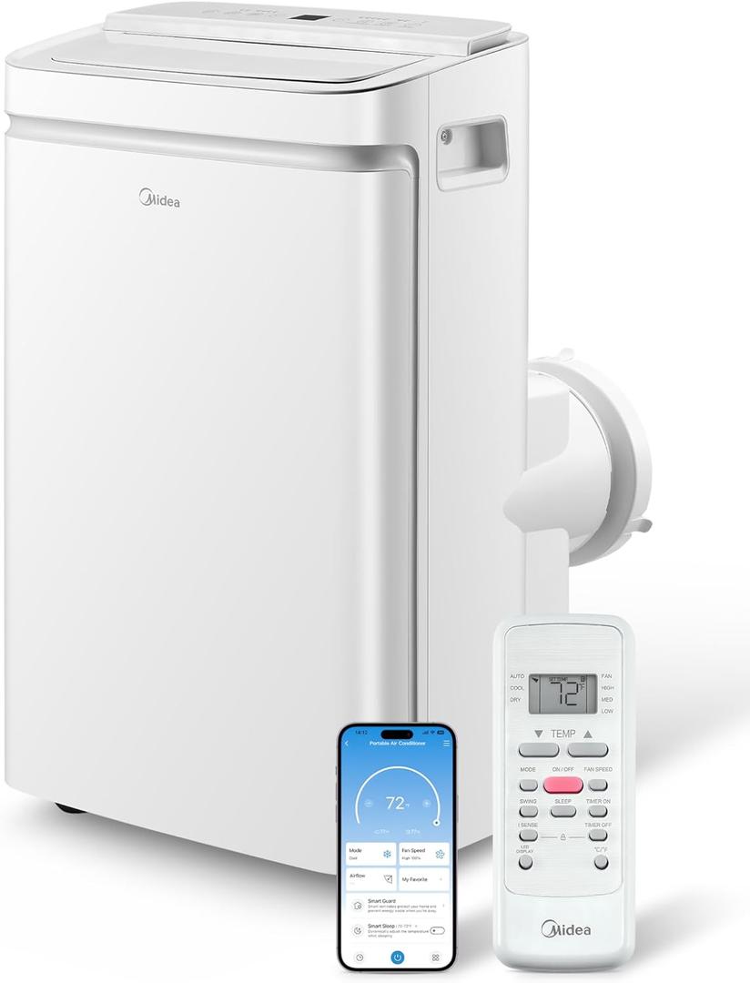 Midea 14,000 BTU ASHRAE (12,000 BTU SACC) Dual Hose Portable Air Conditioner with Inverter, Remote Control, Cools up to 550 Sq Ft, Smart Wi-Fi Connects to Alexa/Google Assistant, Window Kit Included