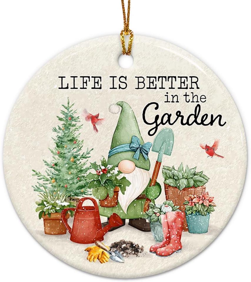 Gardening Christmas Ornaments 2025 Gnome Garden Ornaments for Christmas Tree, Indoor Outdoor Plant Lover Gift for Friends, Family, Grandma Life is Better in The Garden Exchange Ideas