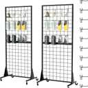 2-Pack 2'x5.5' Ft Grid wall Panel Display Stands 2'x5.5' Ft, Heavy Duty Floor Standing Retail Display Rack with Triangle Base for Retail Art Show