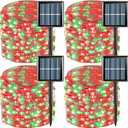YEGUO 4 Pack Red and Green Solar Fairy Lights, Each 33ft 100 LED Christmas Lights Outdoor Waterproof, 8 Modes Sliver Wire Solar String Lights