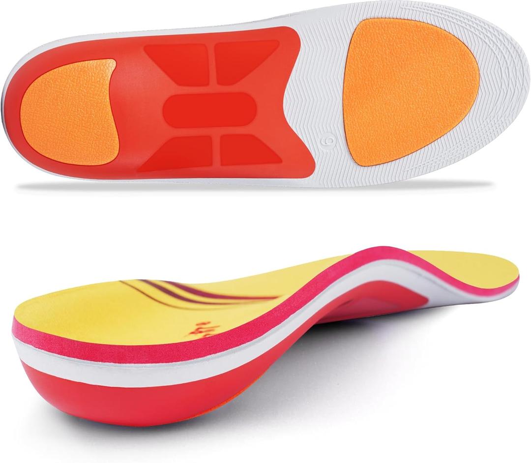 Plantar Fasciitis Relief Insole Heavy Duty High Arch Supports Orthotics Men Women Overpronation Inserts, Orthopedic Flat Feet Pads Heel Pain Work Boot Shoe Insoles Size(13-13 1/2) (Orange)
