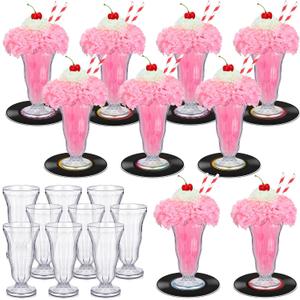Dingion 50's Soda Shop Party Decor 50's Theme Party Decorations Includes Soda Glass Straws Artificial Carnation Flowers Cherries Records Crepe Paper for Retro Decorations(9 Sets)
