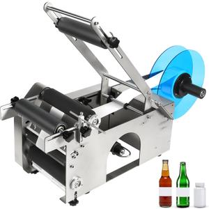 Semi-Automatic Round Bottle Labeling Machine, 2050 pcs/min, Fits 0.64.7 in Cylindrical Bottles, Adjustable Stainless Steel Label Applicator with Pressure Bar for Small and Medium Businesses