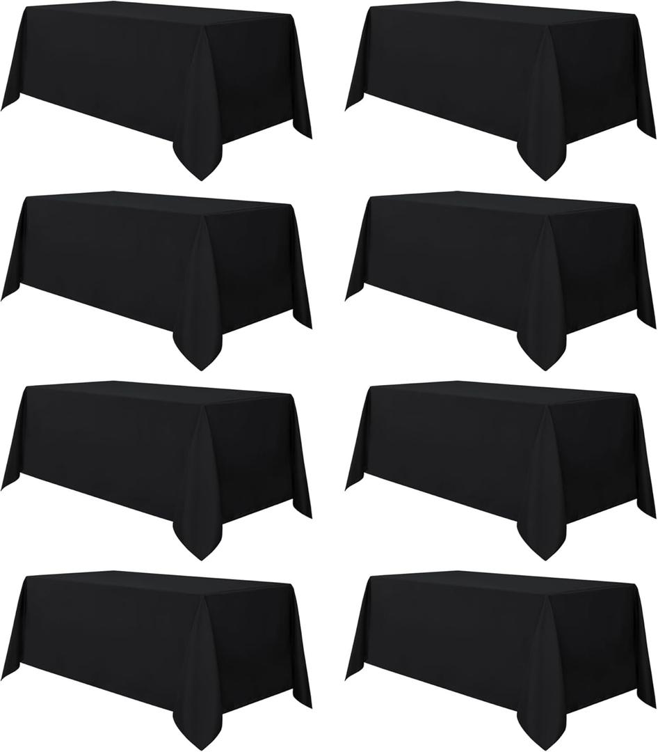 sancua Black Tablecloths for 6 Foot Rectangle Tables, 8 Pack 90x132 Inch Rectangular  Washable Polyester Fabric Table Cloth, Reusable Table Covers for Wedding Party, Birthday, Banquet Reception
