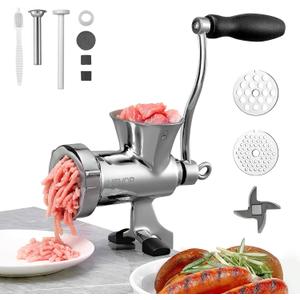 VEVOR Manual Meat Grinder, 304 Stainless Steel Hand Crank Meat Mincer with Steel Table Clamp, Sausage Stuffer with 2 Cutting Plates & Sausage Tube, Food Grinder for Beef Chili Pork Kitchen Tabletop