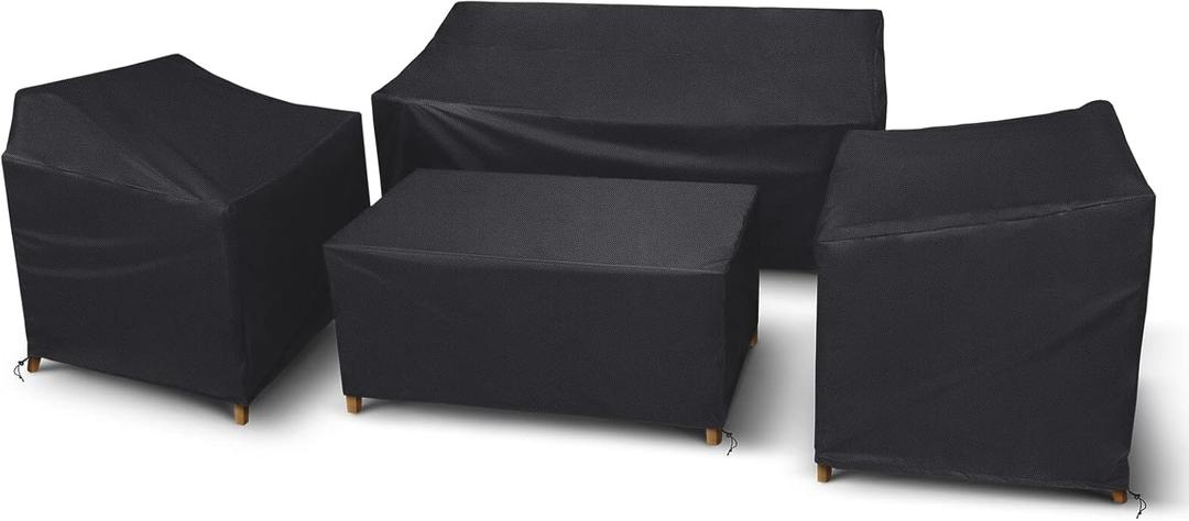 STARTWO Patio Furniture Covers 4 Piece Set, Heavy Duty Waterproof Outdoor Furniture Cover for Rattan Wicker Conversation Set,Black,Large
