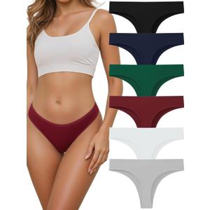 Vevmon Cotton Thongs for Women Seamless Ladies Soft Underwear 6 pack | Breathable Panties, Moisture-Wicking Cotton Fabric, Low-Rise Undies, Fits Comfortably, Workout, Gym, Everyday Generic Wear (S)