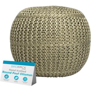 BIRDROCK HOME Round Pouf Ottoman Foot Rest, 18.5”x15”, Herbal Olive Green, Small