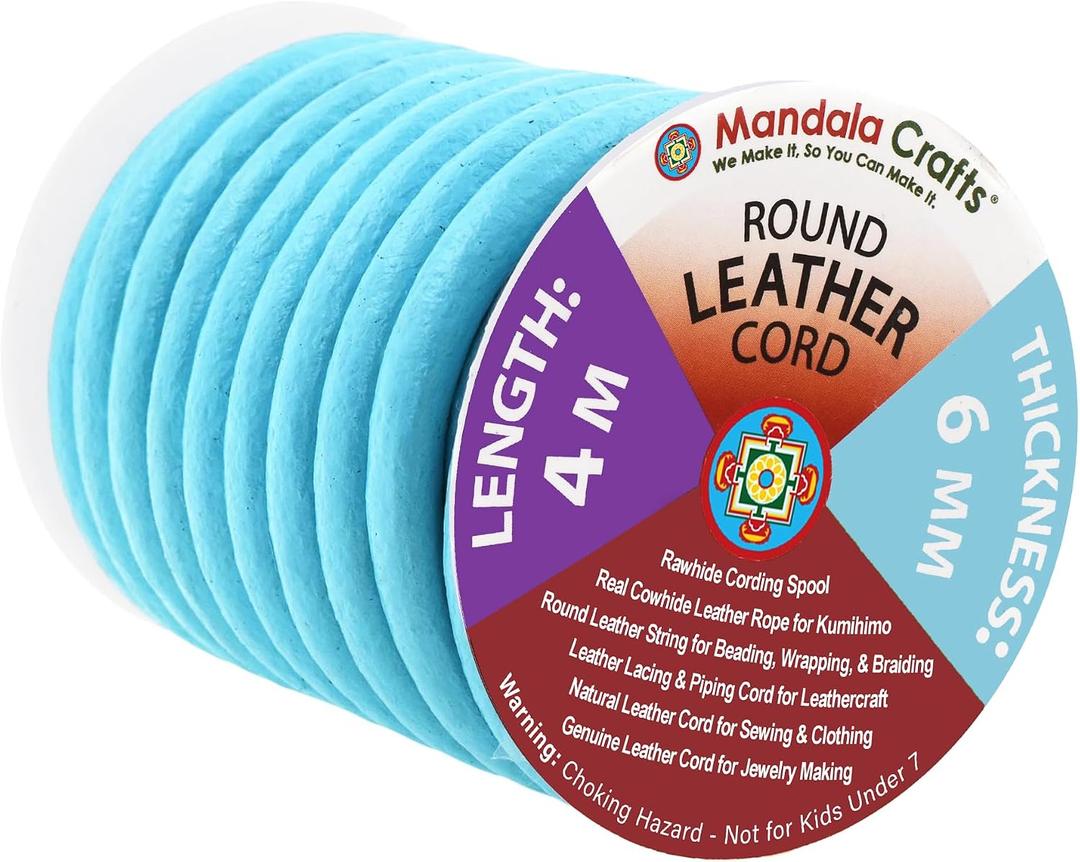 Mandala Crafts 6mm Round Genuine Turquoise Leather Cord for Jewelry Making
