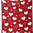 Valentines Day Flannel Throw Blanket, Red White Love Heart Anniversary Wedding Birthday Gifts for Women Girlfriend Wife Lover, Romantic Soft Blanket for Bedding Sofa 50" x 60"