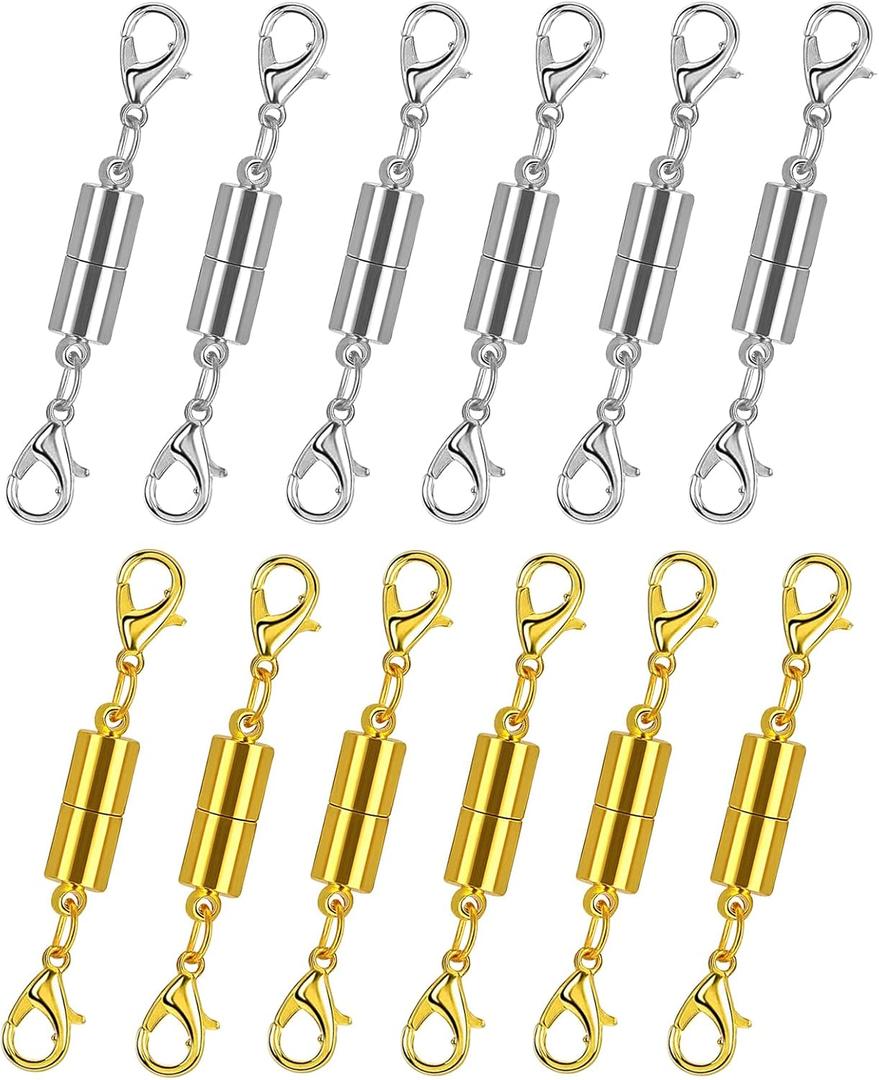 12 Pack Magnetic Necklace Clasps and Closures. Necklace Jewelry Extender with Strong Magnet. Magnetic Necklace Clasp for Jewelry Necklace Bracelet Making. Gold and Silver Plating (Regular)