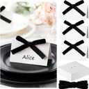 Resurhang 120 Set Velvet Bow Place Cards for Table Setting 3.5''x 2'' Table Name Cards with Velvet Ribbons Bow Placecards for Weddings Bridal Dinner Baby Shower Party Event Decor(Black)