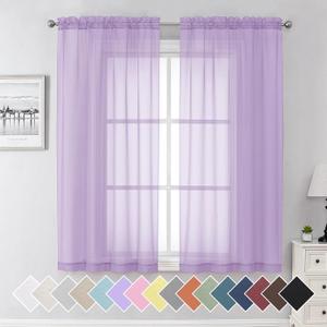 Aiyufeng Light Purple Sheer Curtain Panels Pair Sold 63 Inch Length, Light Filtering Window Curtain Drapes Treatment for Kitchen, Bedroom/Children Room, Voile Top Dual Rod Pocket, 2 Pack of 42 x 63" (Lavender)