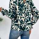 MakeMeChic Women's Floral Print Long Sleeve Ruffle High Neck Blouse Shirt Top (Blue, XL)