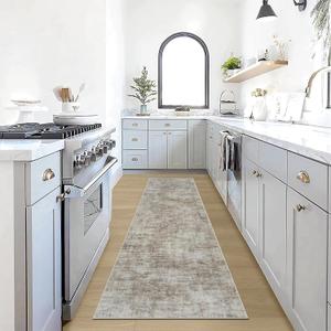 2'6''x8' Runner Rugs Washable Rug: Modern Abstract Living Room Rug Soft Anti-Skid Thin Carpet Indoor Floor Non-Shedding Carpets for Bedroom Dining Room Farmhouse Nursery Home Office Brown Black