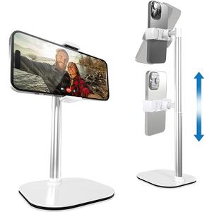 Cooper ChatStand Adjustable Cell Phone Stand for Desk & Video Recording, Rotating Cell Phone Holder for Desk for All iPhone, Samsung, Android, 9-14" Face-Level Metal Desktop Tripod (Frost White)