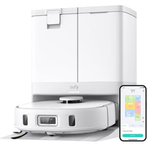 eufy X10 Pro Omni Robot Vacuum and Mop Combo, 8,000 Pa Suction, Dual Mops with 12 mm Auto-Lift and Carpet Detection, AI Obstacle Avoidance, Auto Mop Washing, Auto Drying, Self-Emptying, White