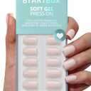 BTArtbox Press On Nails Square - Pastel Short Press On Nails with Glue for Women, Opaque Soft Gel Glue On Nails in 16 Sizes - 32 Stick On Nails Kit, Brief Nude