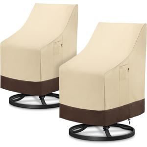 Arcedo Outdoor High Back Chair Covers Waterproof, Heavy Duty Stackable Dining Swivel Chair Covers, All Weather Resistant Patio Furniture Cover, 29W x 30D x 42H, 2 Pack, Beige & Brown