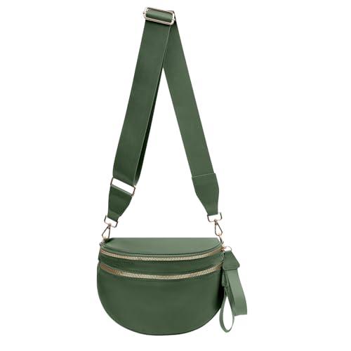 Nylon Crossbody Bags Bum Bag for Women Large Sling Bag Purse with Adjustable Strap（Bean Green）