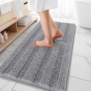 OLANLY Thick Bathroom Runner Rugs 47x20, Extra Absorbent Chenille Striped Bath Rugs, Rubber Backing, Machine Wash Dry, Long Bath Mats for Bathroom Floor, Tub and Shower, Home Decor Accessories, Grey