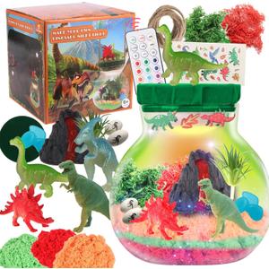 Fnylague Dinosaur Terrarium Kit for Kids-Light Up Dinosaur Habitat Craft Gift Toys for Boys with Glow in The Dark Dinosaurs, DIY Dino World Night Light with Hanging Rope & Stickers.