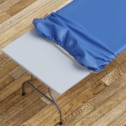Sorfey Tablecloth -Fitted with Elastic, Vinyl with Flannel Back, Fits for Table 24"x 48" Rectangle,Water Proof, Easy to Clean, Solid Blue Design