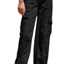 Hiistandd Women's High Waisted Cargo Pants Cotton Wide Leg Casual Pants Combat Military Work Trouser, Black, Size: Medium