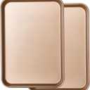 2 Pack 14 X 10 Inches Quality Baking Sheet Pan, Slick Carbon Steel Baking Sheet Set, Warp Resistant Nonstick Cookie Baker's Half Sheets for Baking, Roasting, Gold