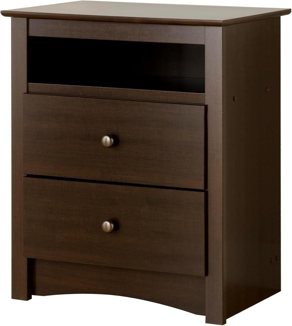 Prepac Sonoma 2 Drawer Nightstand: Elegant Bedroom Furniture, Bedside Table with Open Shelf, 23.25"W x 16"D x 28"H, Espresso