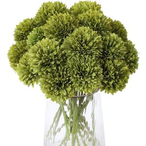Kimura's Cabin 20pcs Green Artificial Flowers Silk Fake Chrysanthemums Flower Faux Mums Ball Flowers,Wedding Bouquets Home St Patricks Day Decor Floral Arrangement Table Centerpiece