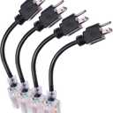 Miady Short Power Extension Cord Outlet Saver, Female Plug with Lighted End 16AWG/13A, 3 Prong (4 Pack, Black, 8 Inch)