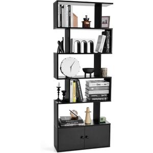 6-Tier Geometric Bookcase, 72” Freestanding Room Divider Bookshelf with Open Display Shelves & Multi-use Storage Cabinet, Wood S-Shaped Storage Organizer for Living Room, Bedroom & Home Office