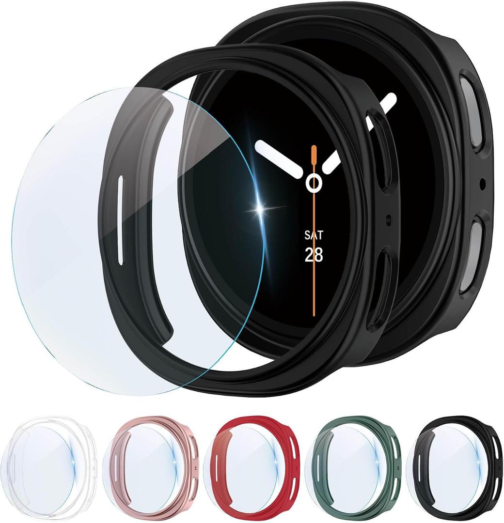 5+5 Pack Case for Galaxy Watch 8 Screen Protector 40mm Cover,Hard PC Anti Scratch Protective Bumper with Tempered Glass for Samsung Galaxy Watch 8 Case 40mm Women Men