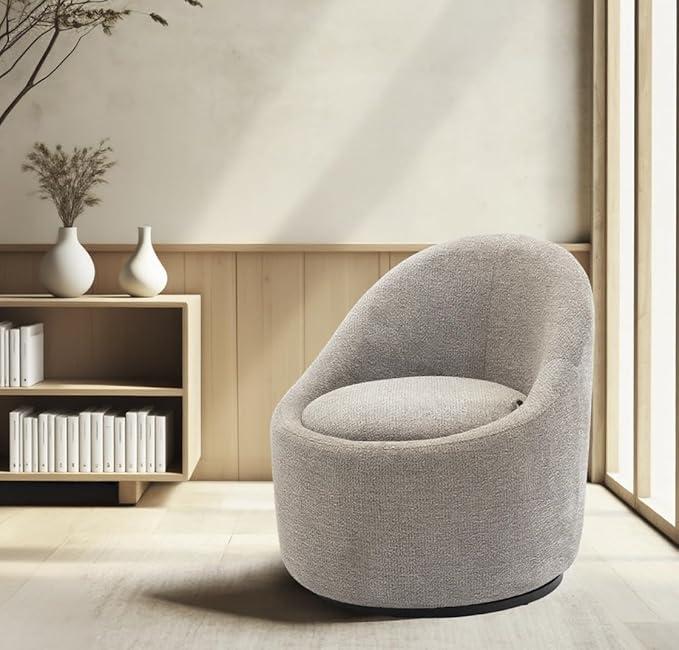 COLAMY 360° Swivel Accent Chair, Swivel Barrel Chair with Hidden Storage, Modern Small Round Arm Chair Accent Chair for Living Room/Bedroom-Light Grey
